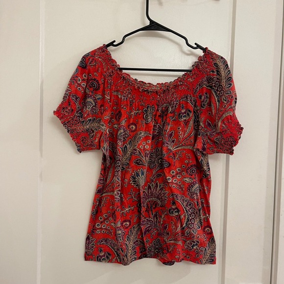 Ralph Lauren Tops - Ralph Lauren Short Sleeve Off the Shoulder Blouse Floral Vibrant Cotton